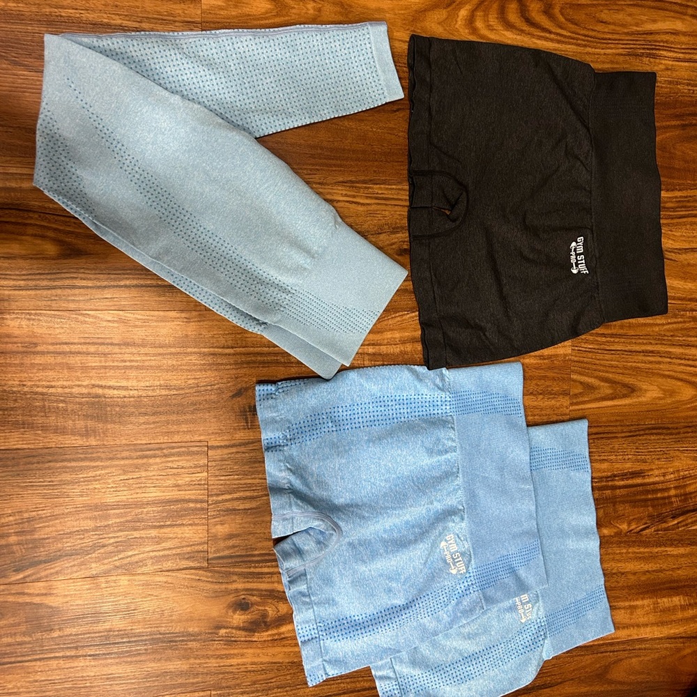 Gymshark Seamless Leggings and Shorts Set - Black and Blue